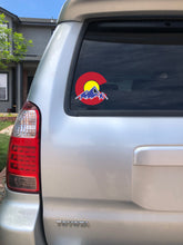 Load image into Gallery viewer, Colorado Red Blue Yellow Car Sticker Decal with Large Mountains