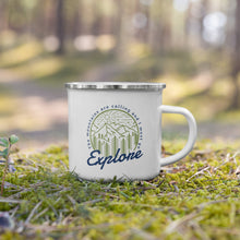 Load image into Gallery viewer, The Mountains Are Calling and I Must Go Explore Enamel Camping Mug 12 oz