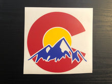 Load image into Gallery viewer, Colorado Red Blue Yellow Car Sticker Decal with Large Mountains
